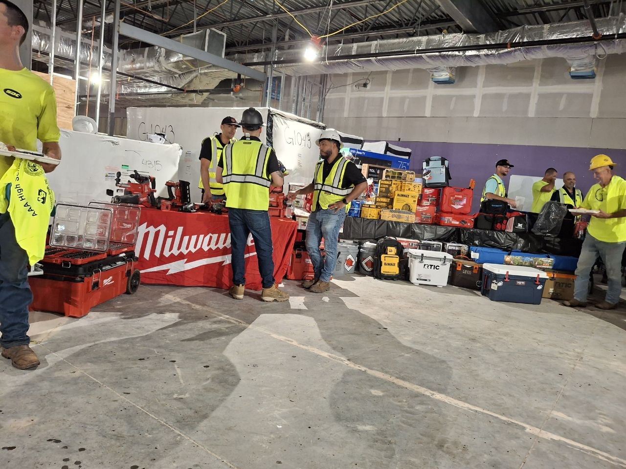 Construction project with workers on site